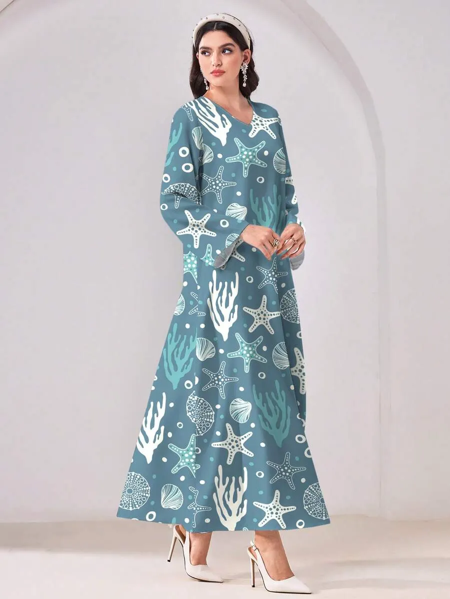 Teal Printed Jalabiya