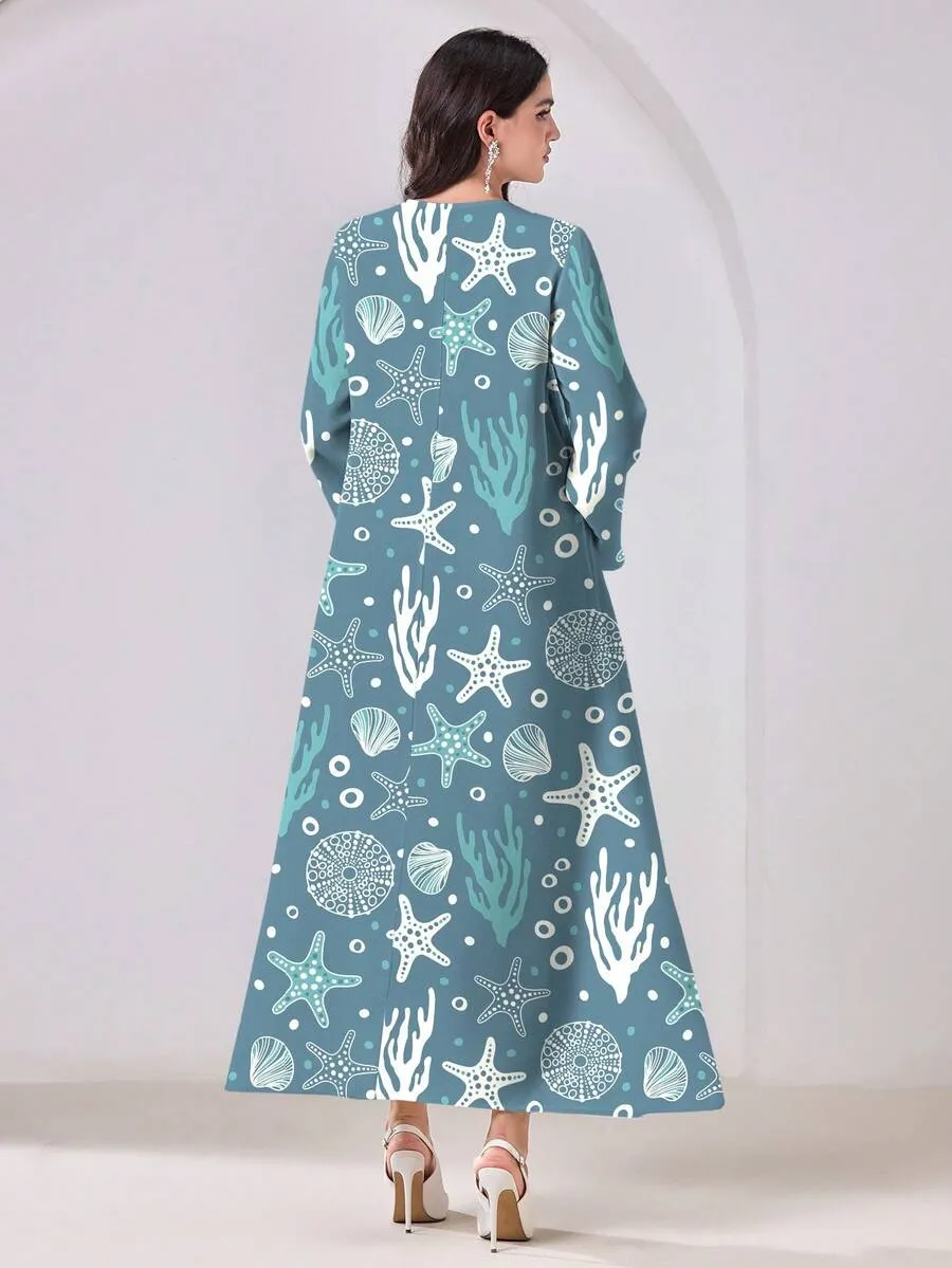 Teal Printed Jalabiya