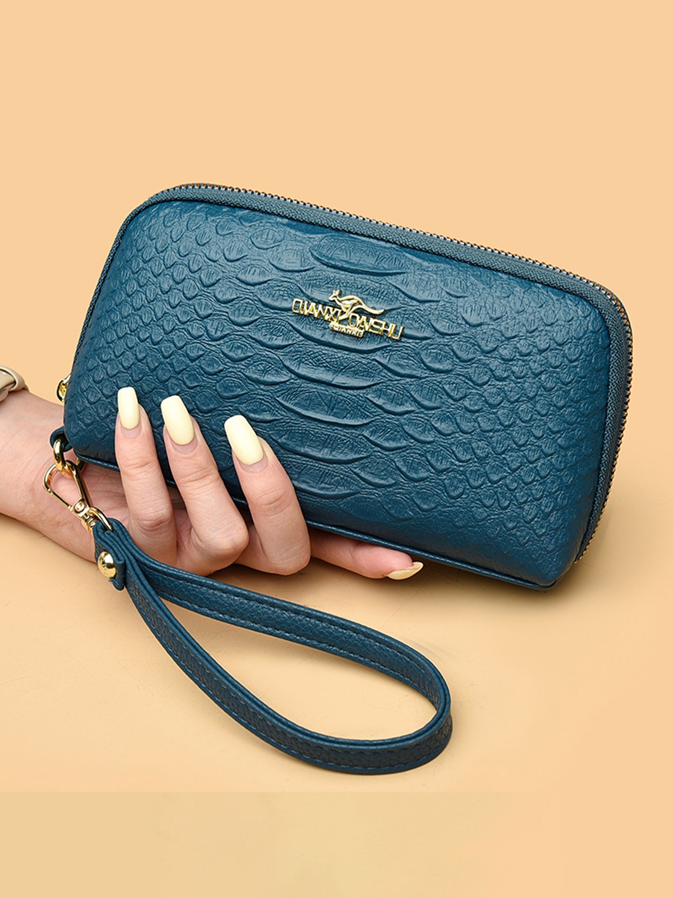 Blue Texture Clutch with Zip