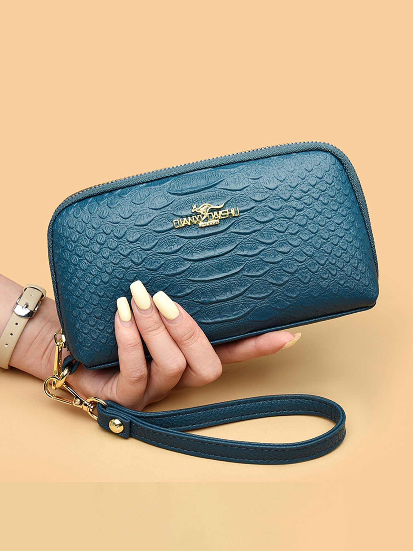 Blue Texture Clutch with Zip