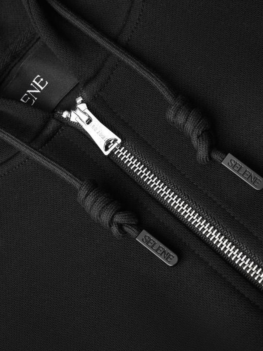 Black Zip-Up Hoodie with Embroidered Logo