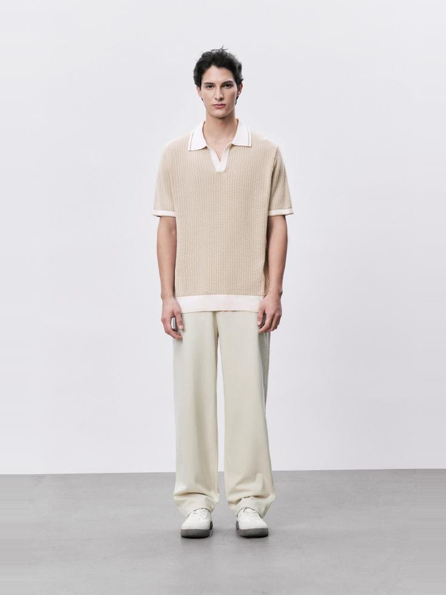 Beige Knitted Polo T-Shirt