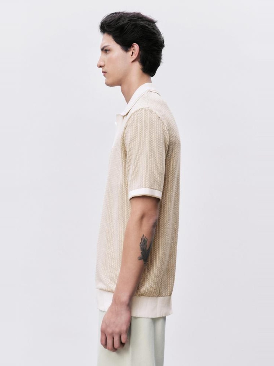 Beige Knitted Polo T-Shirt