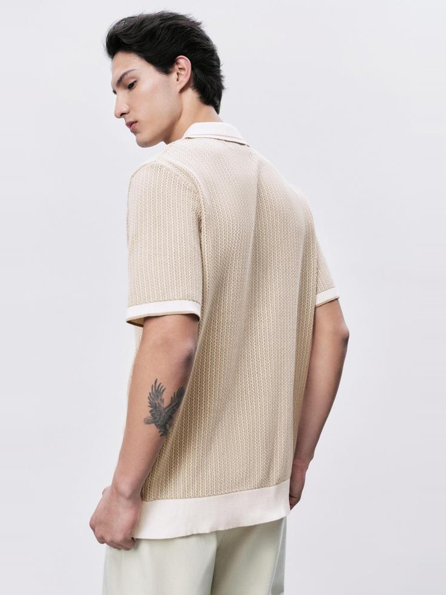 Beige Knitted Polo T-Shirt