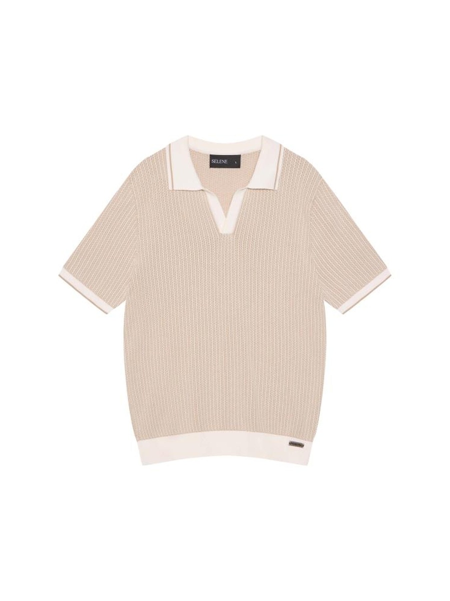 Beige Knitted Polo T-Shirt