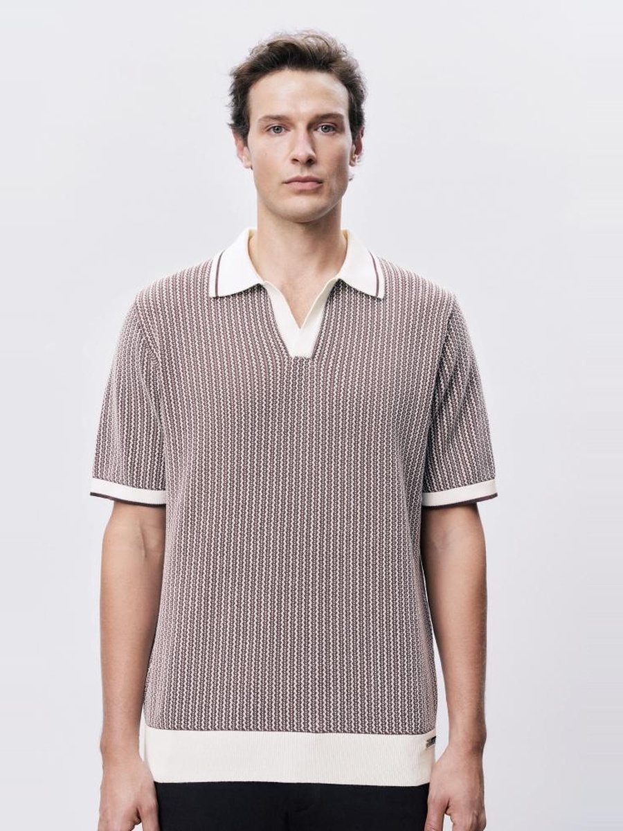 Mens Brown Regular Fit Knitted Polo T-Shirt