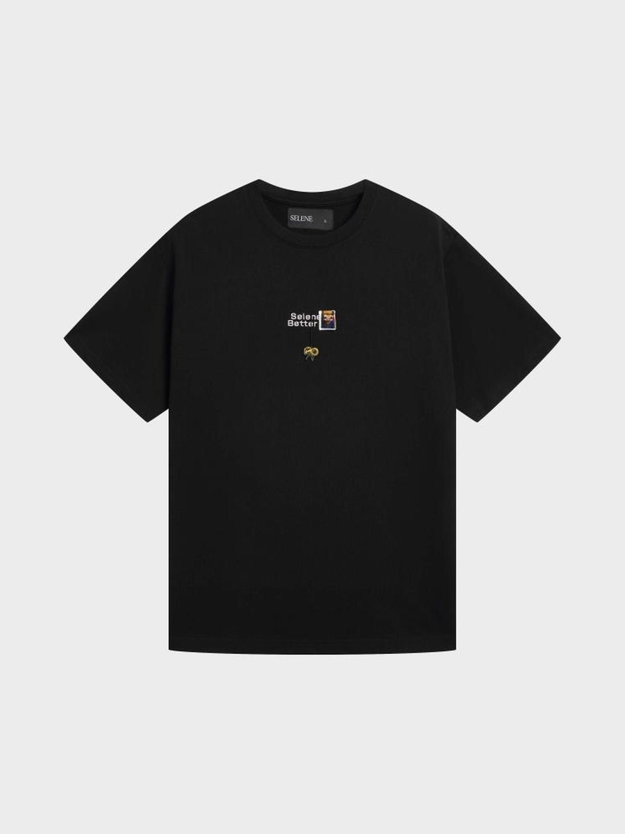 Mens Black Printed Regular Fit Round Neck T-Shirt