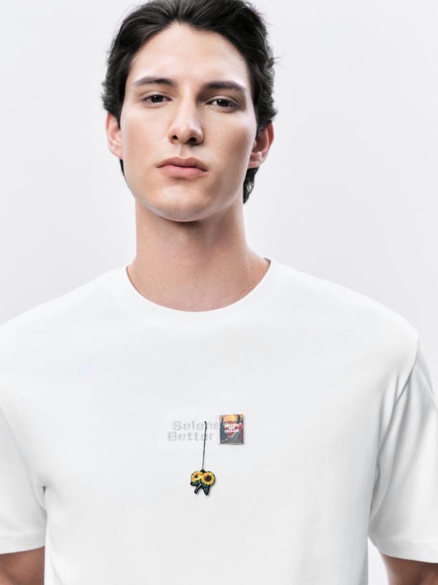 White Printed Round Neck Short Sleeve T-Shirt