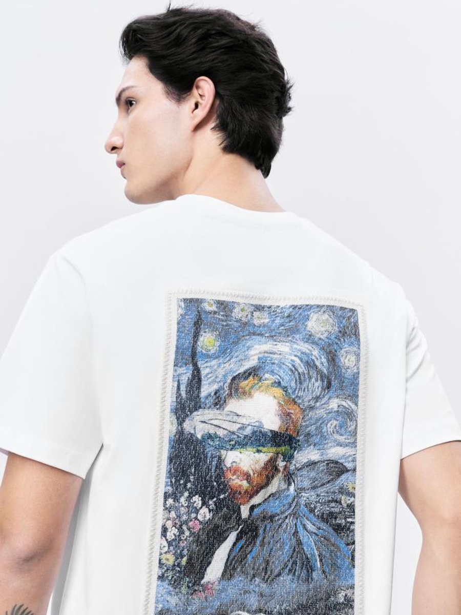White Printed Round Neck Short Sleeve T-Shirt