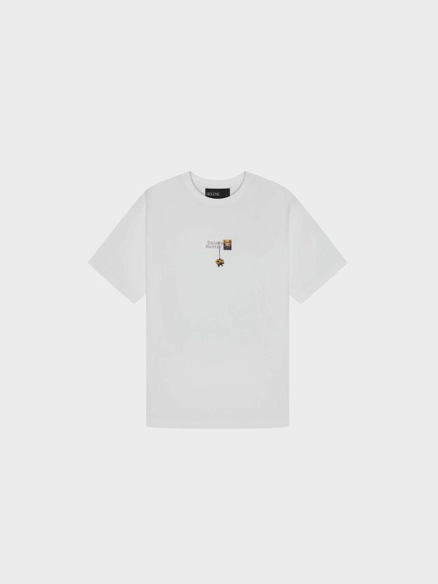 White Printed Round Neck Short Sleeve T-Shirt