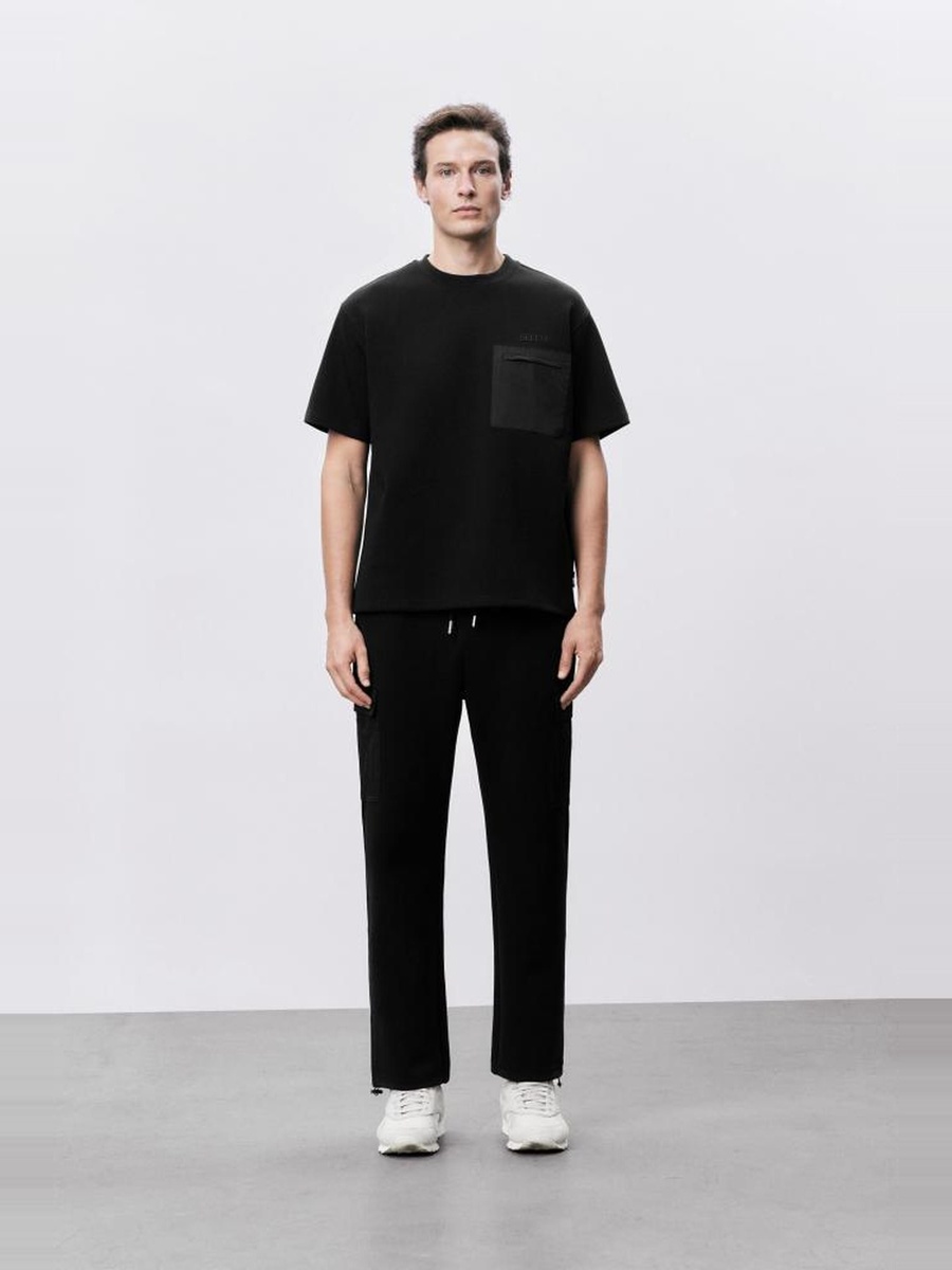 Black Regular Fit Round Neck T-Shirt with Pocket-Unisex