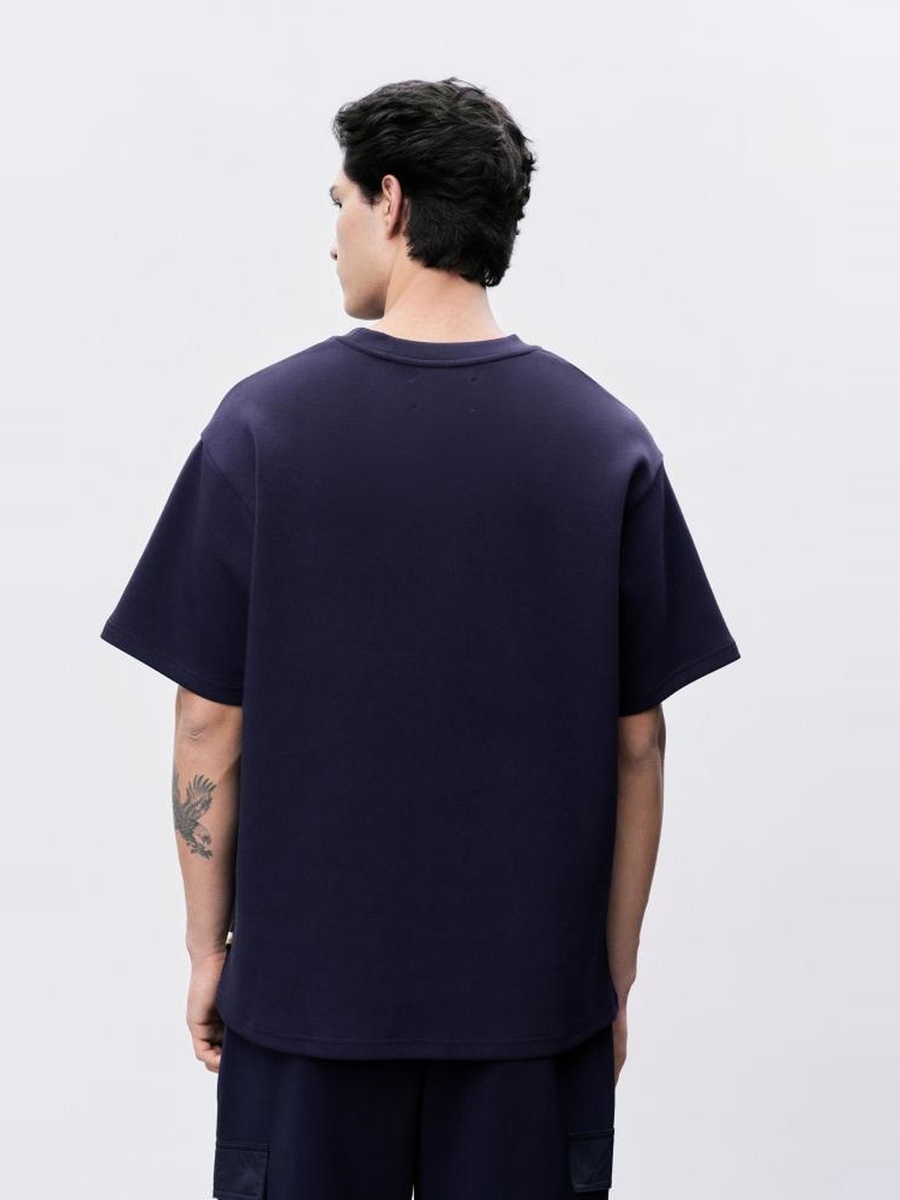Navy Blue Regular Fit Round Neck T-Shirt with Chest Pocket