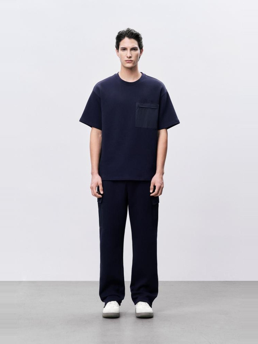Navy Blue Regular Fit Round Neck T-Shirt with Chest Pocket