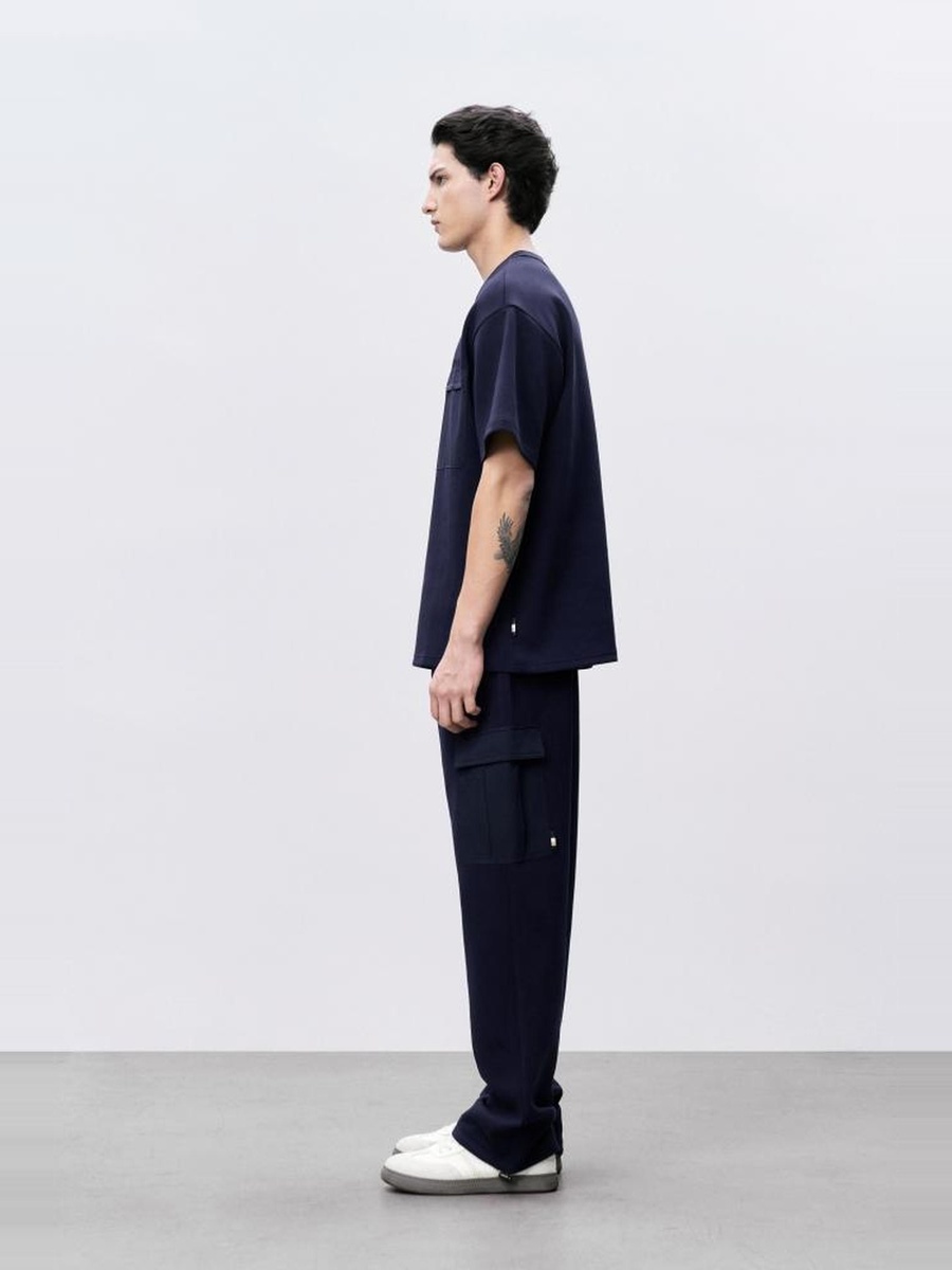 Navy Blue Regular Fit Round Neck T-Shirt with Chest Pocket