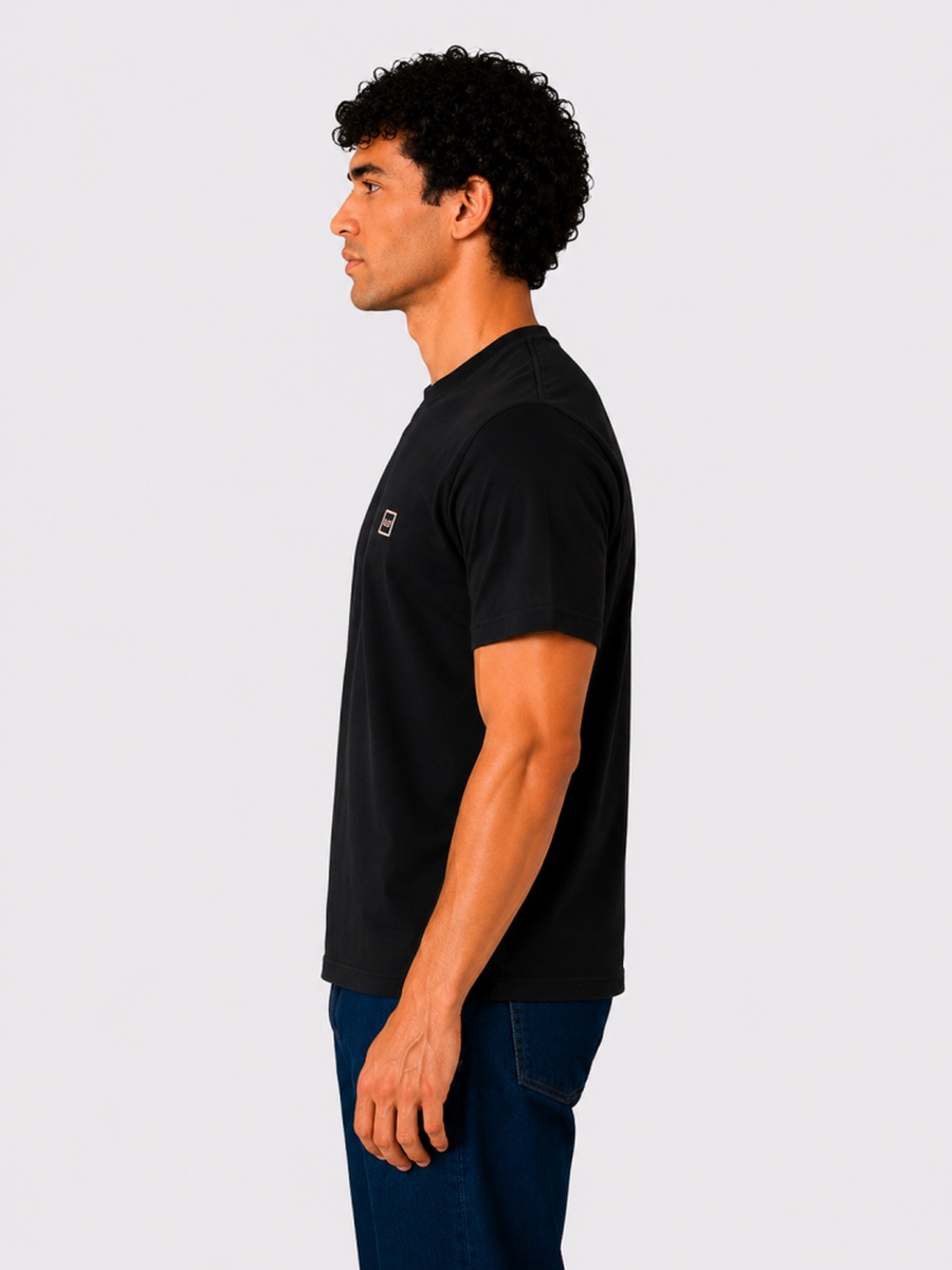 Black Cotton Regular Fit T-Shirt with Logo Patch