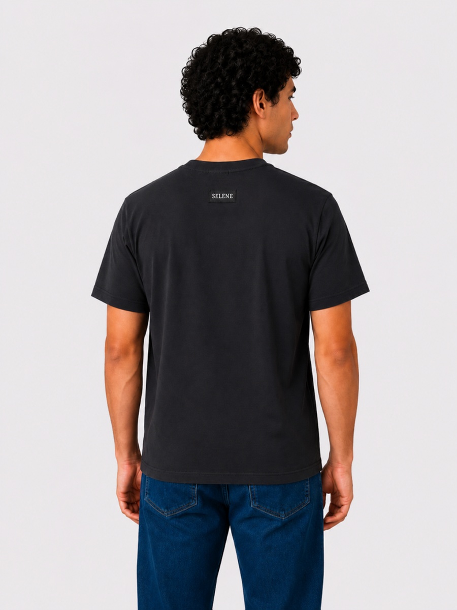 Black Regular Fit Printed Cotton T-Shirt