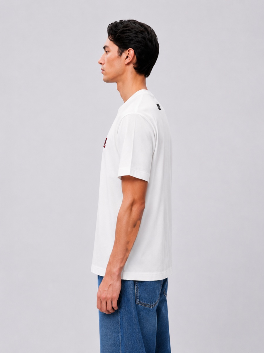 White Regular Fit Cotton T-Shirt with 19 Logo Print