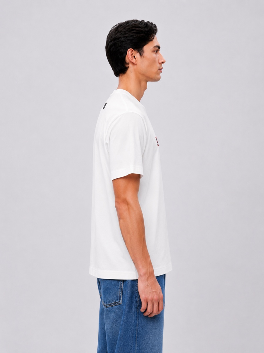 White Regular Fit Cotton T-Shirt with 19 Logo Print
