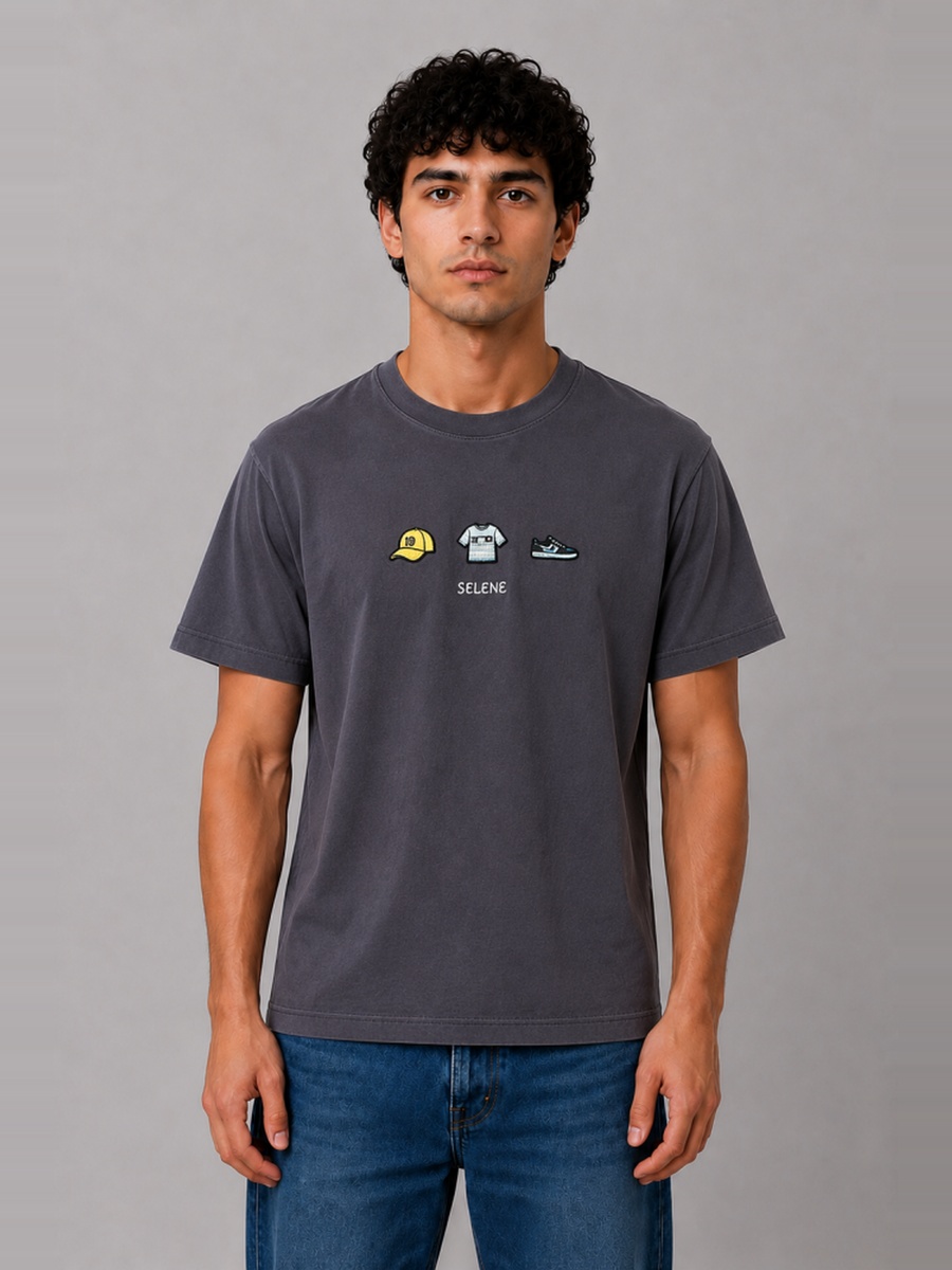 Charcoal Regular Fit Printed T-Shirt