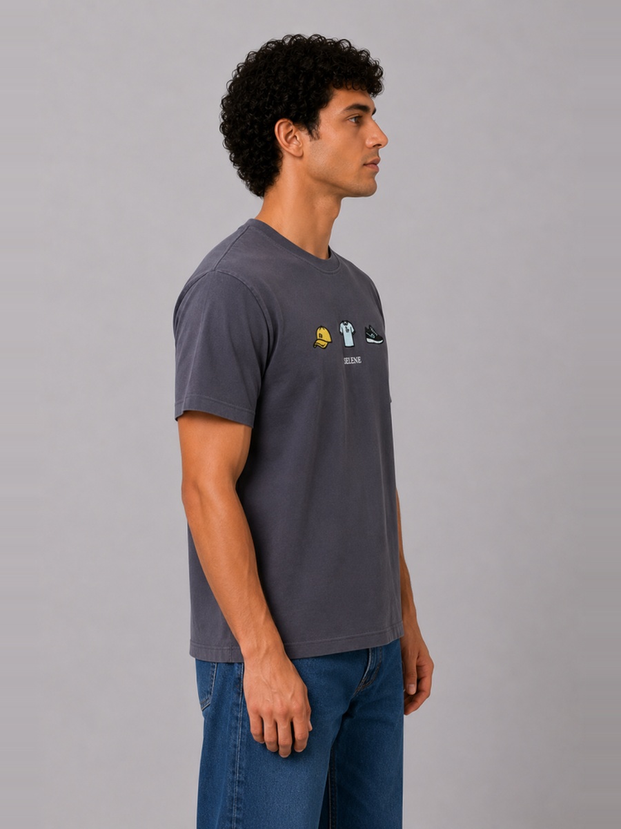 Charcoal Regular Fit Printed T-Shirt