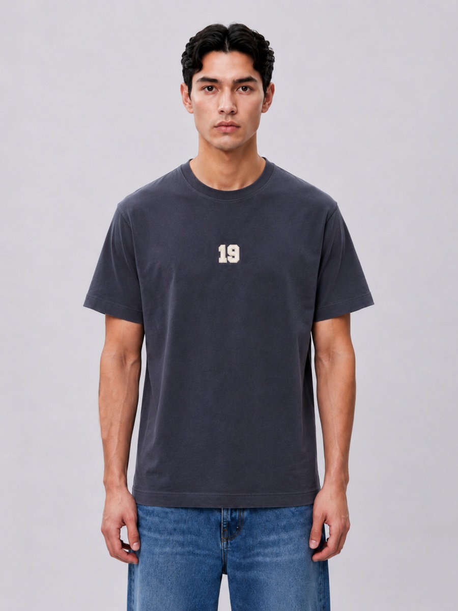 Navy Blue Regular Fit T-Shirt with 19 Print