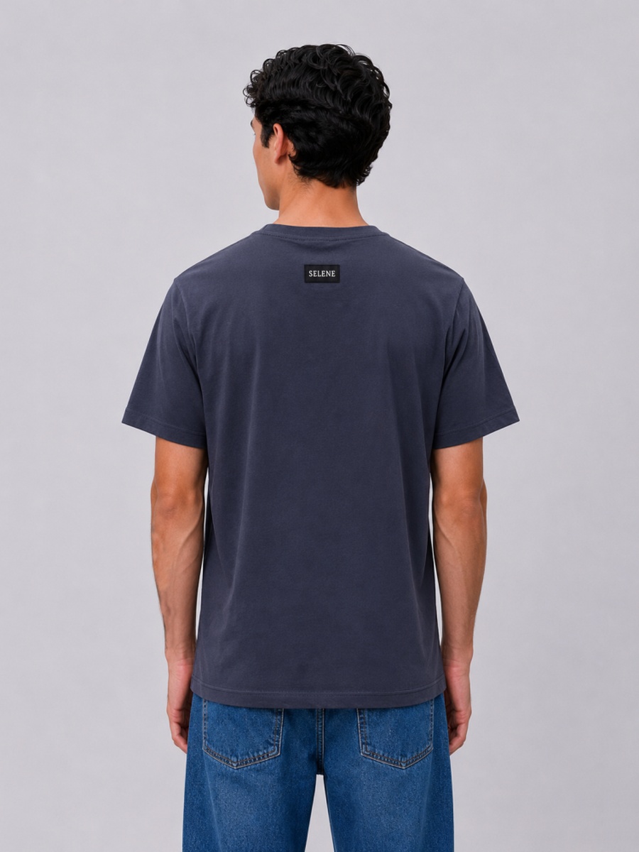 Navy Blue Regular Fit T-Shirt with 19 Print