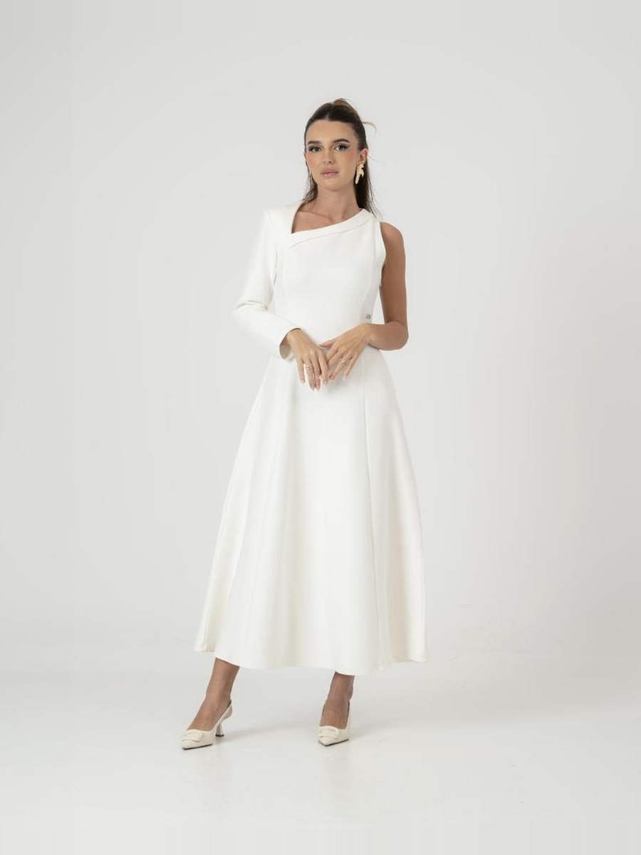 White Asymmetric One-Shoulder A-Line Maxi Dress
