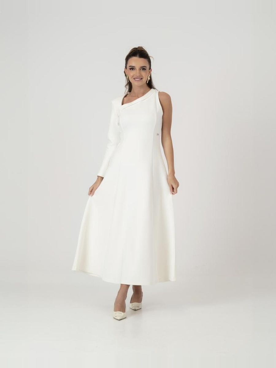White Asymmetric One-Shoulder A-Line Maxi Dress