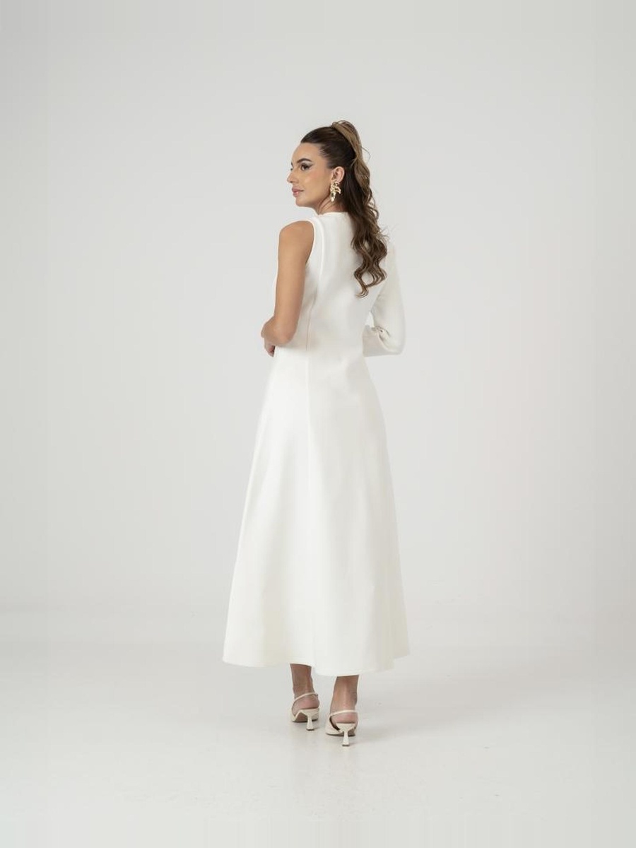 White Asymmetric One-Shoulder A-Line Maxi Dress