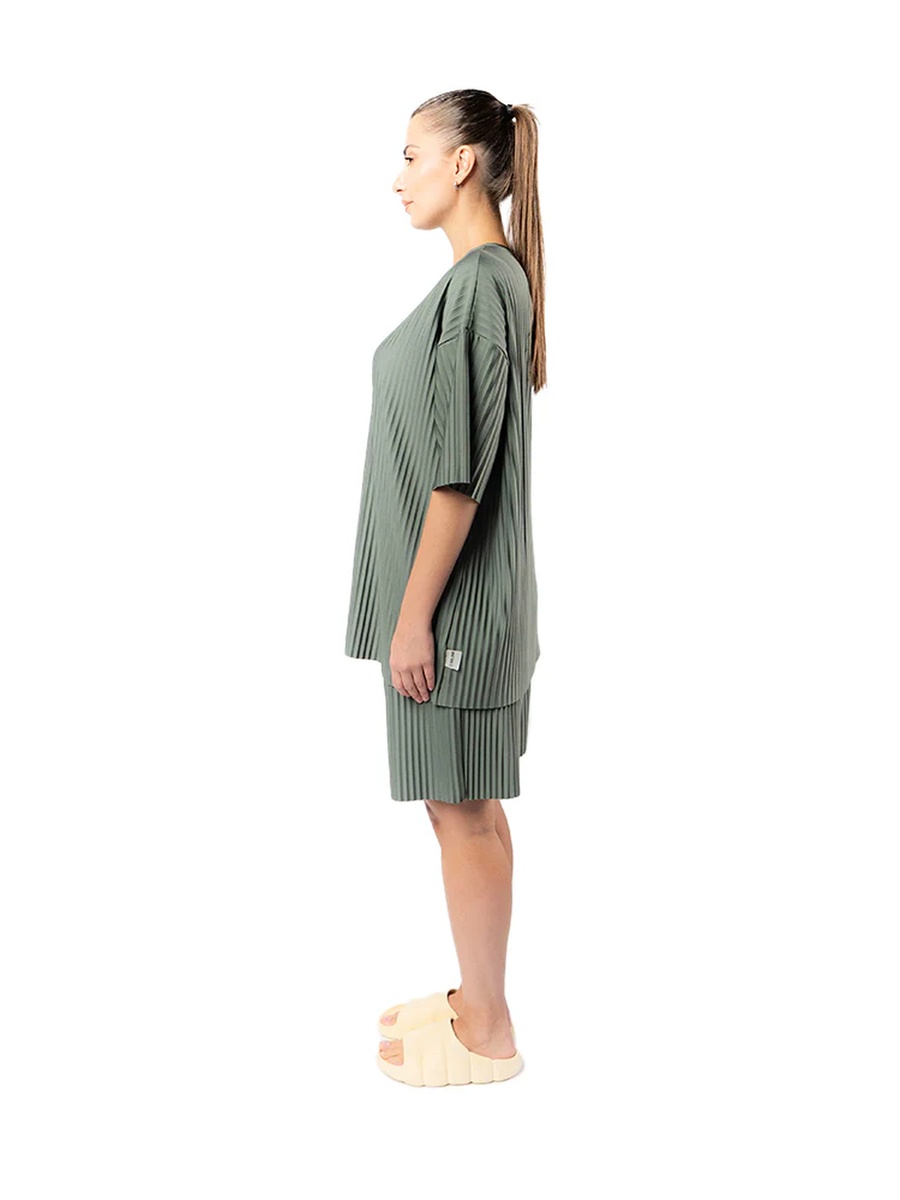 Khaki Crew Neck Textured Oversized T-Shirt-Unisex