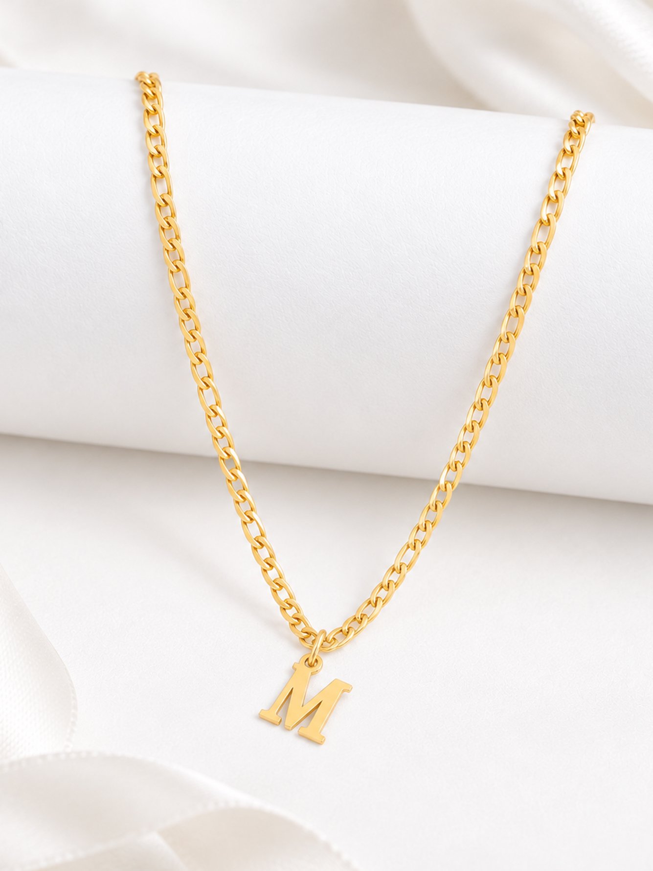Gold Initial Figaro Chain Necklace