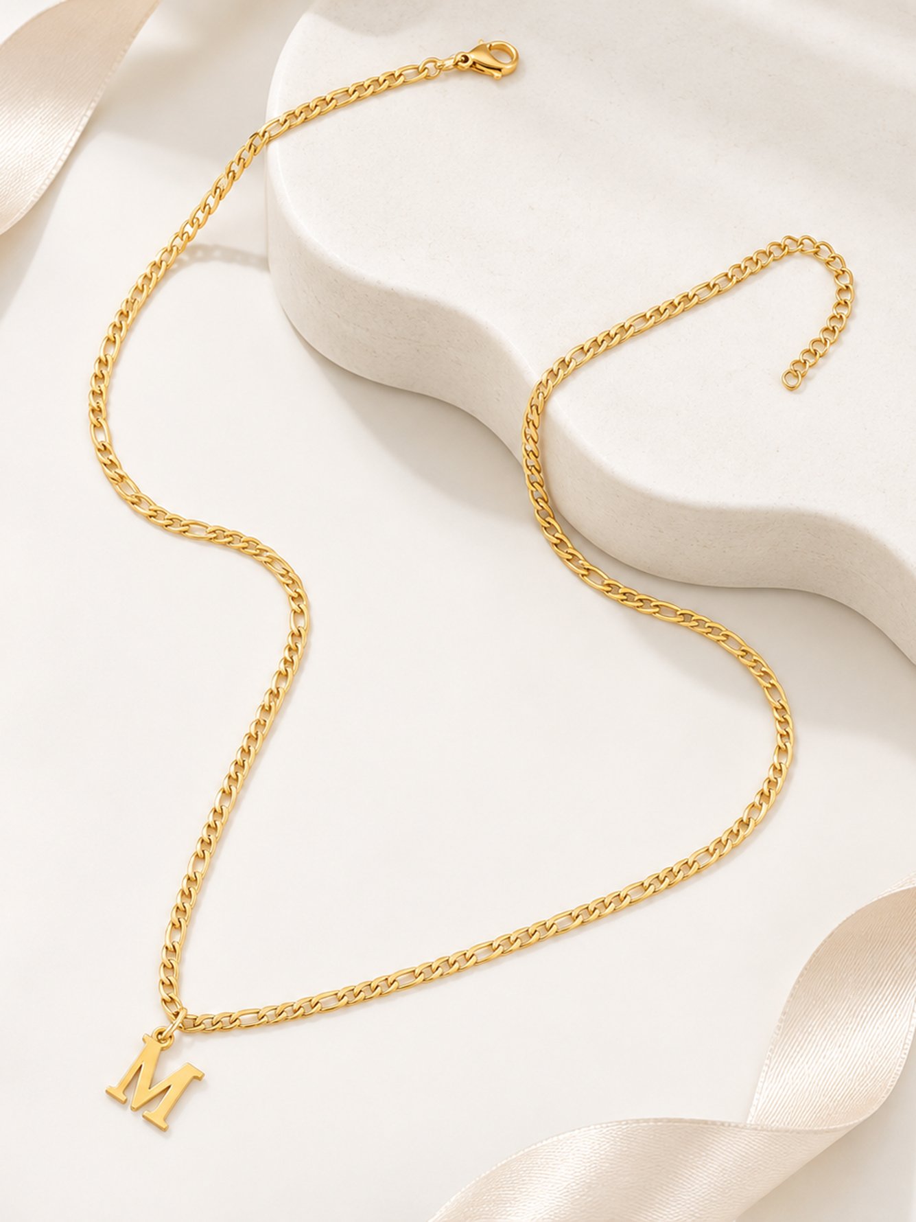 Gold Initial Figaro Chain Necklace