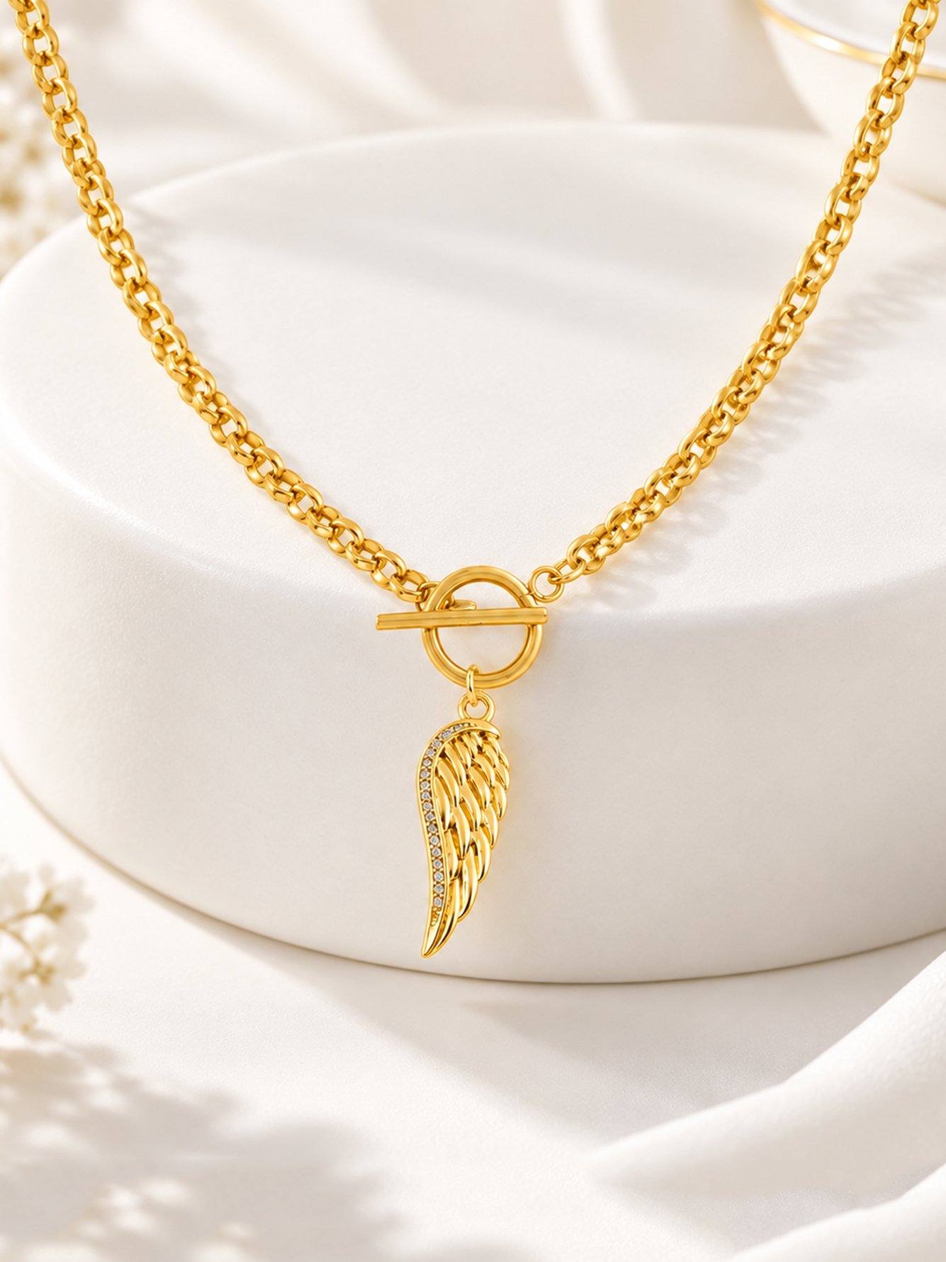 Gold Angel Wing Toggle Necklace