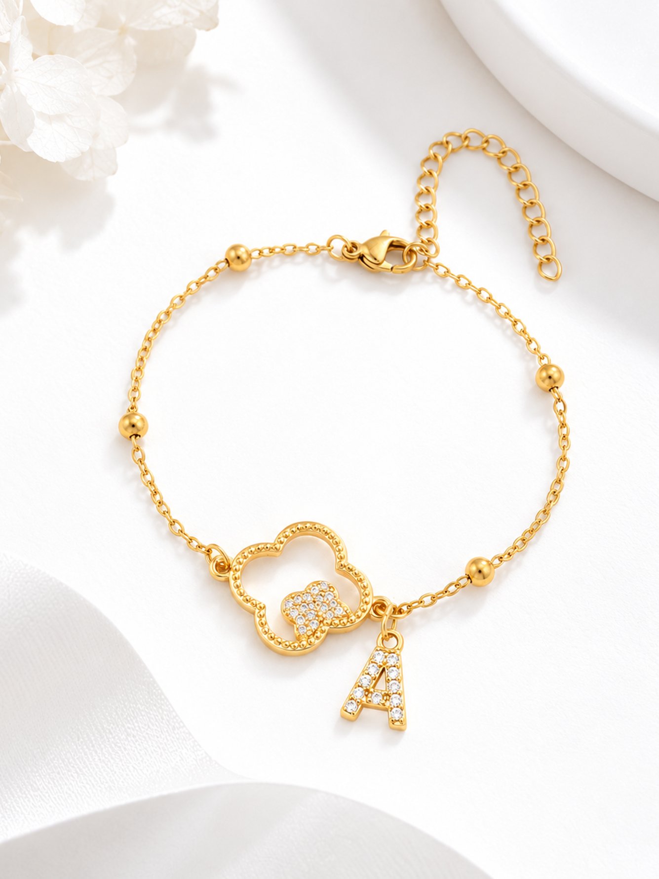 Four-Leaf Clover and Initial Bracelet