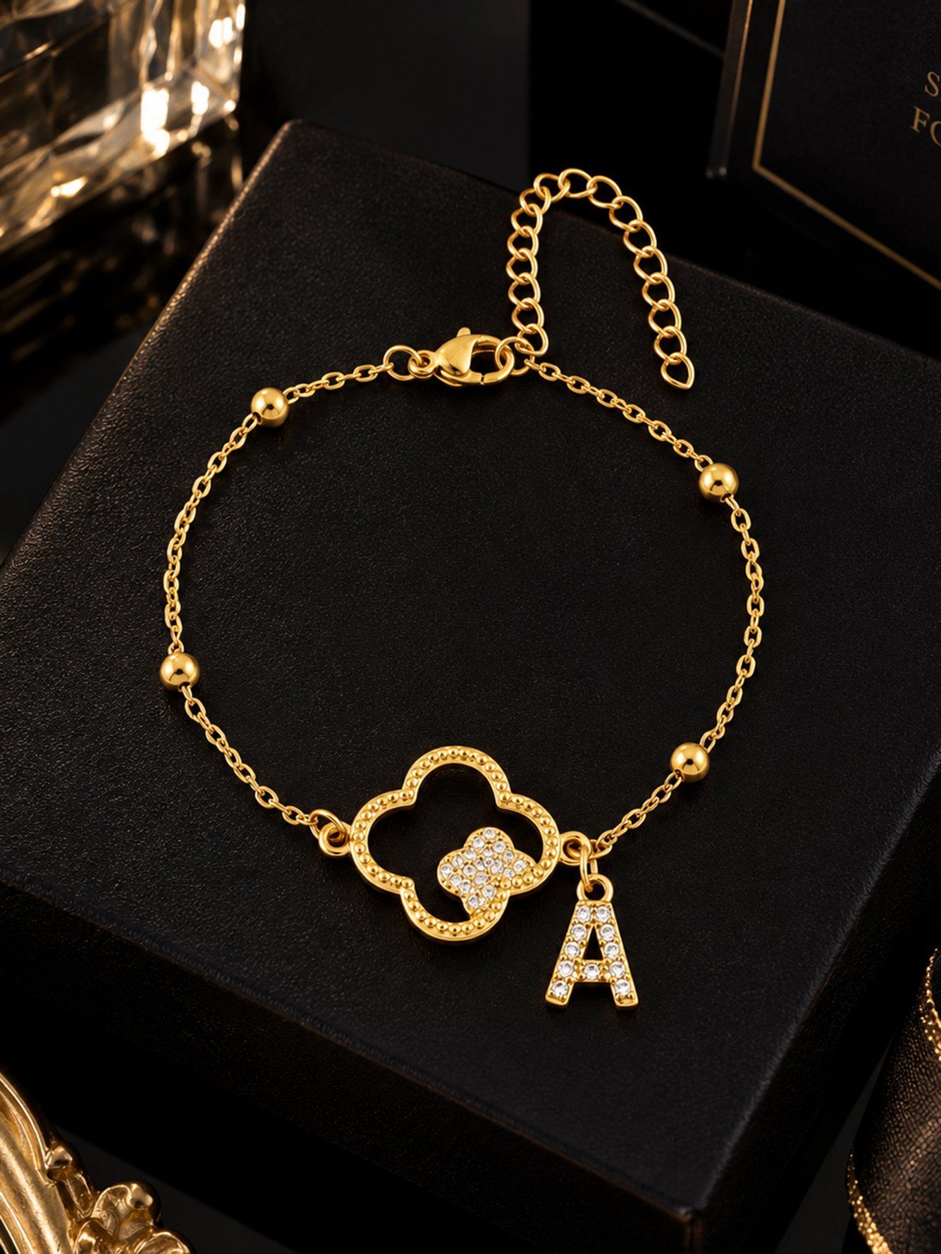 Four-Leaf Clover and Initial Bracelet