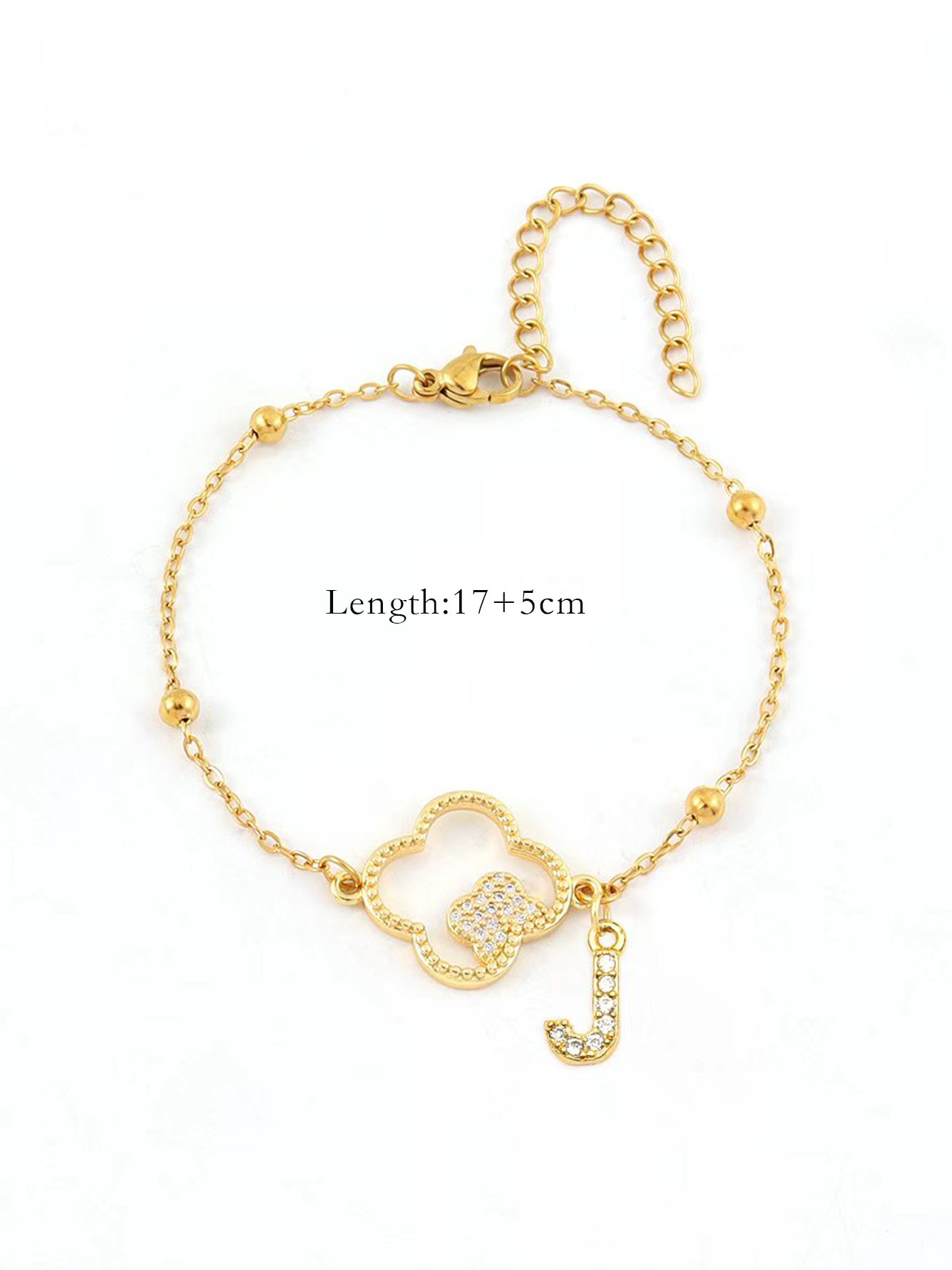 Gold Plated Clover and Initial J Bracelet