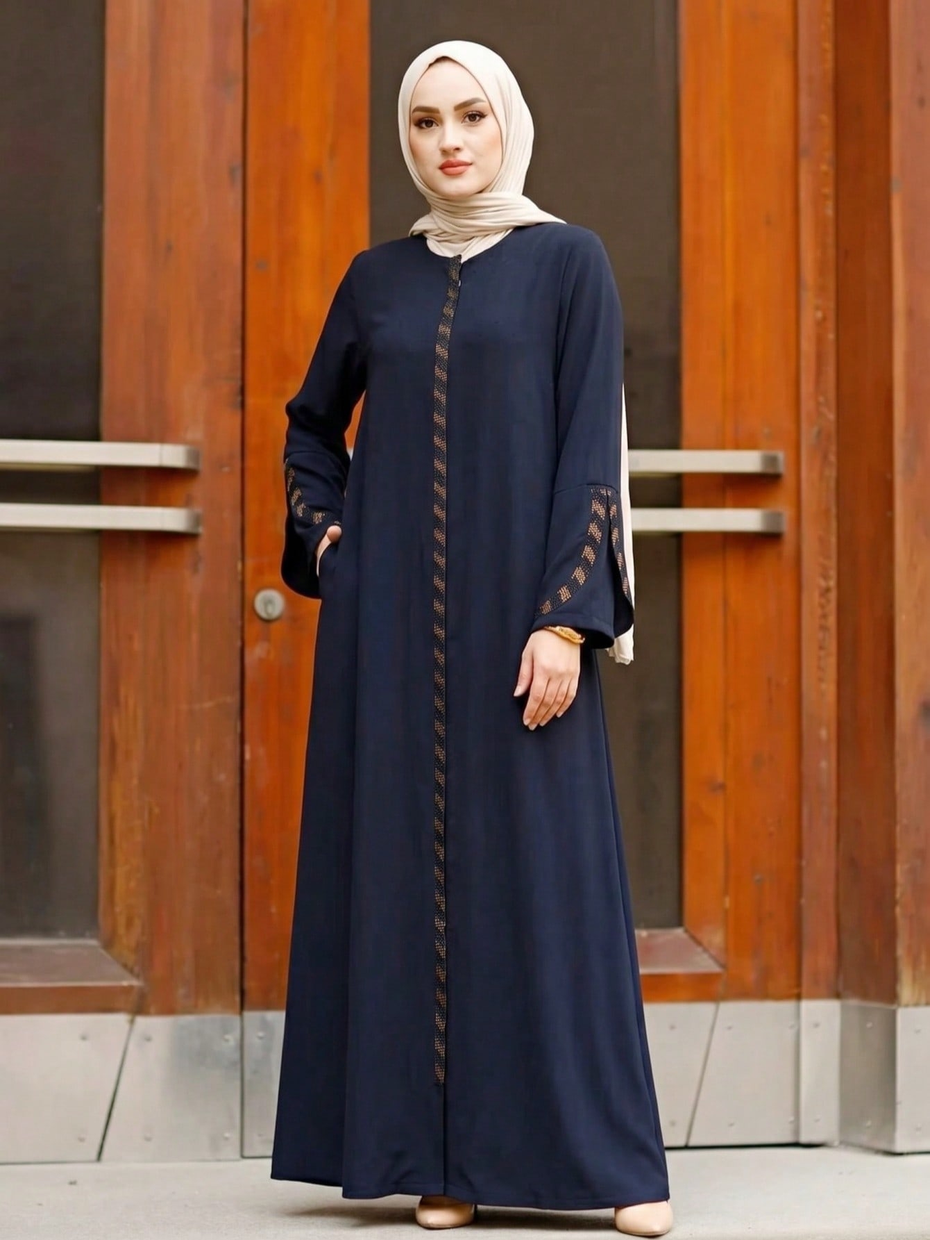 Navy Blue Solid Abaya