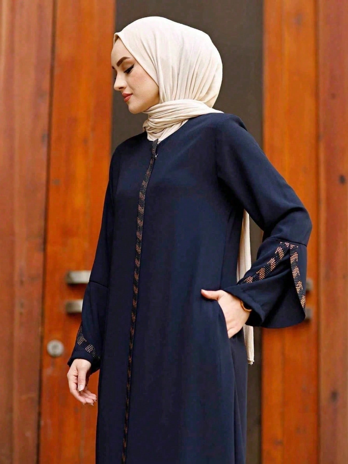 Navy Blue Solid Abaya