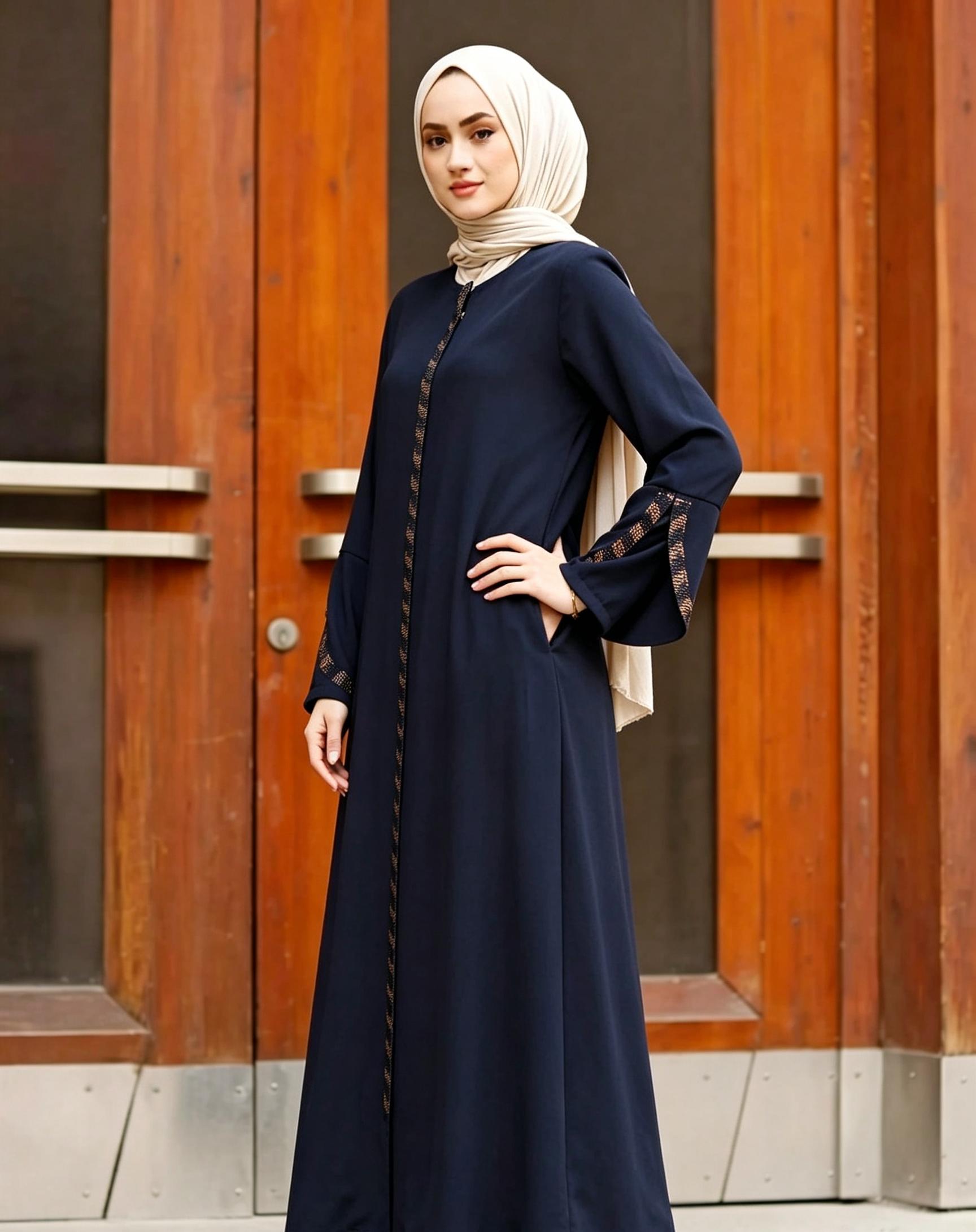 Navy Blue Solid Abaya