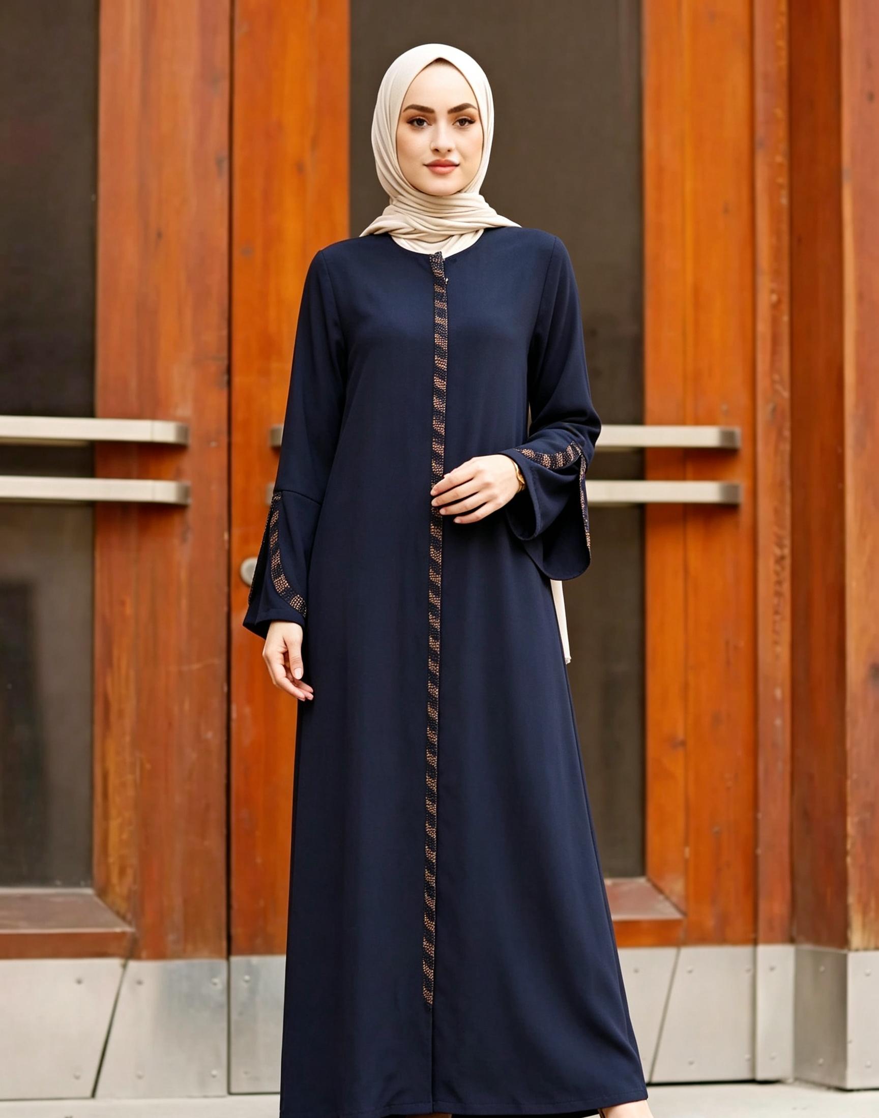 Navy Blue Solid Abaya