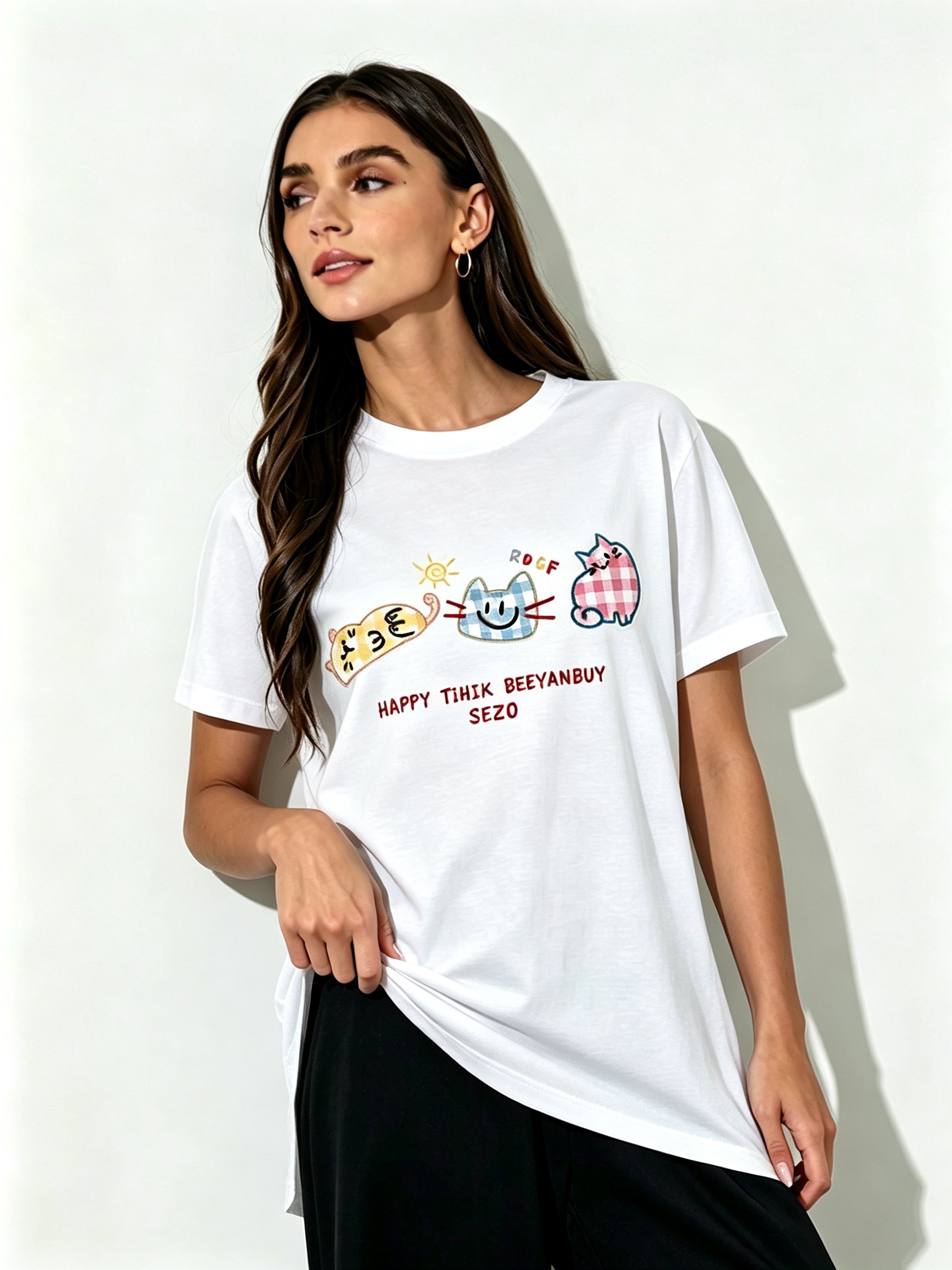 White Printed Round Neck Regular T-Shirt