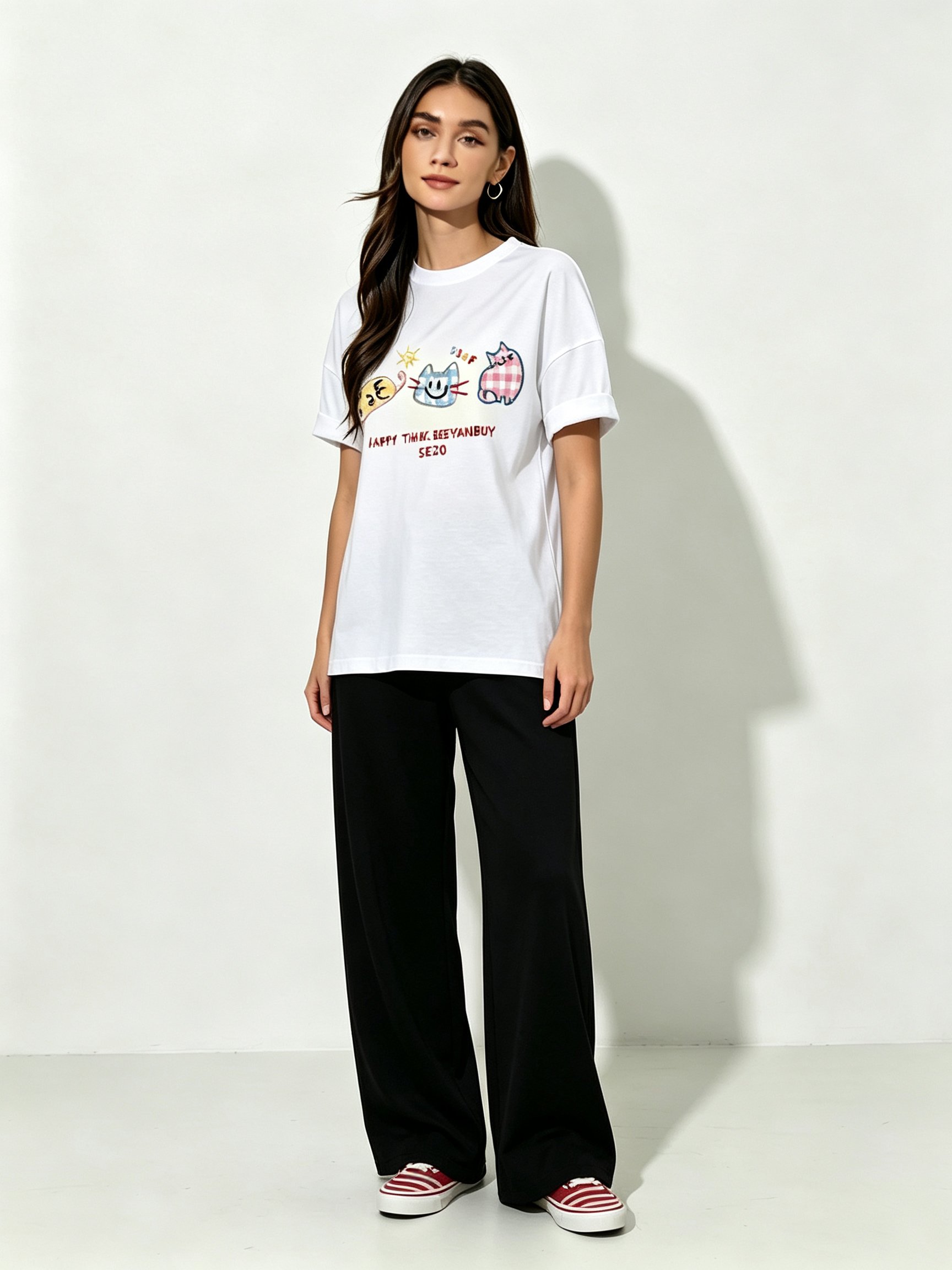 White Printed Round Neck Regular T-Shirt