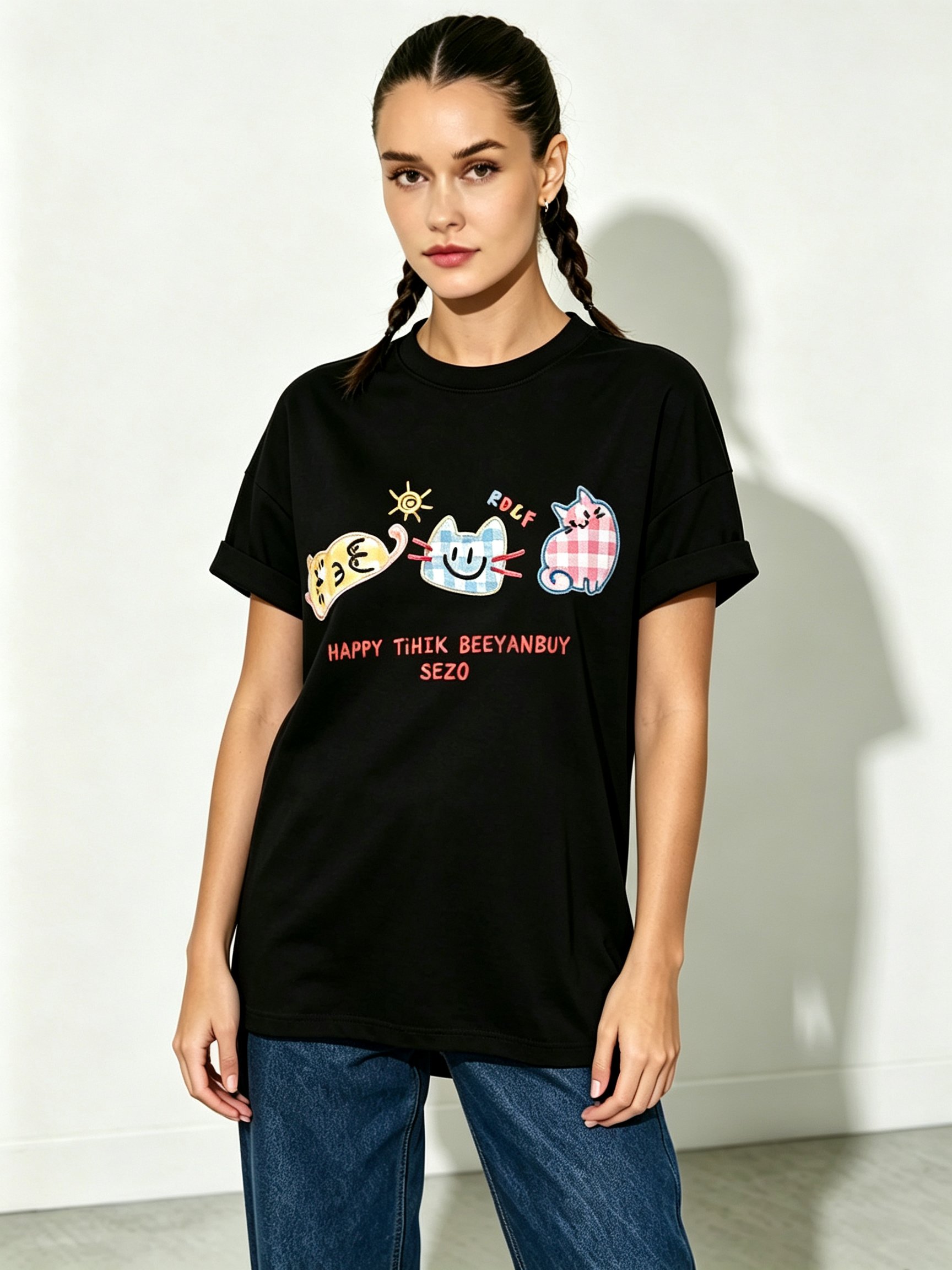 Black Printed Round Neck Regular T-Shirt
