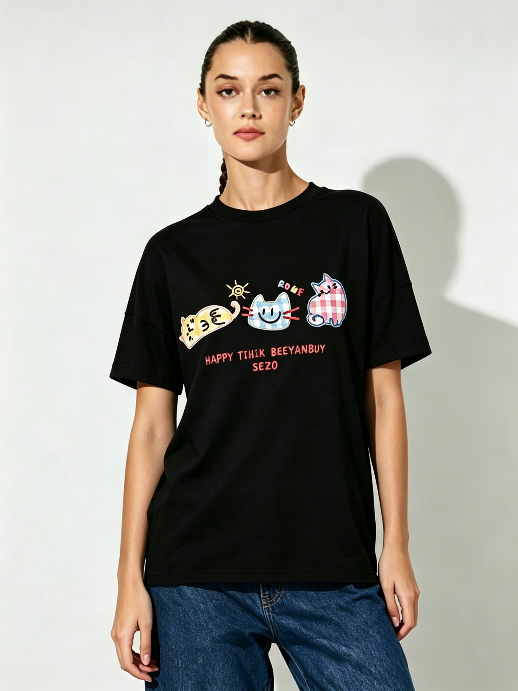 Black Printed Round Neck Regular T-Shirt