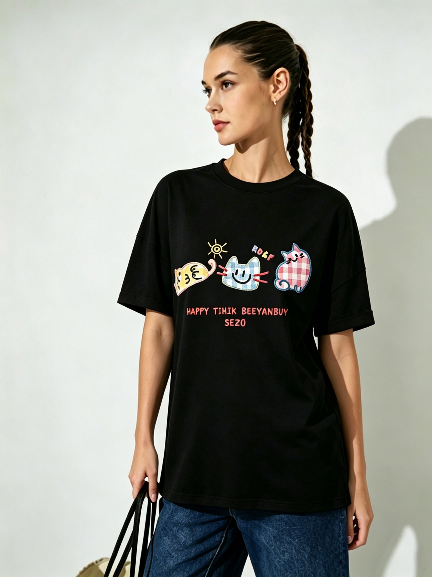 Black Printed Round Neck Regular T-Shirt