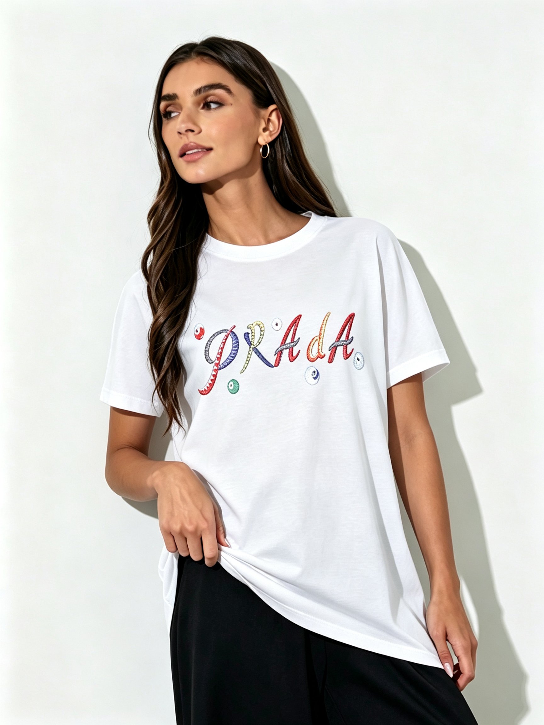White Printed Round Neck Regular T-Shirt