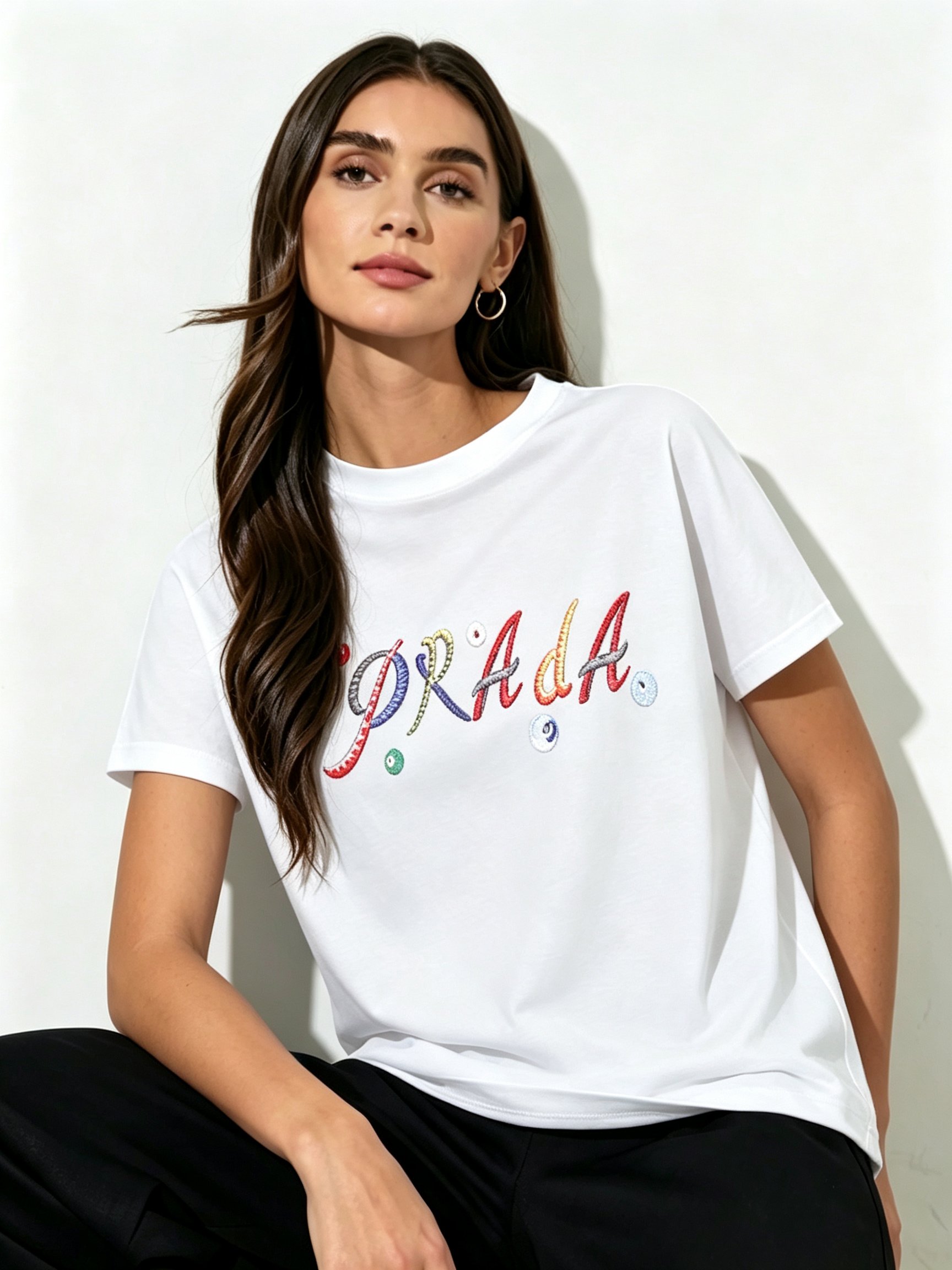 White Printed Round Neck Regular T-Shirt