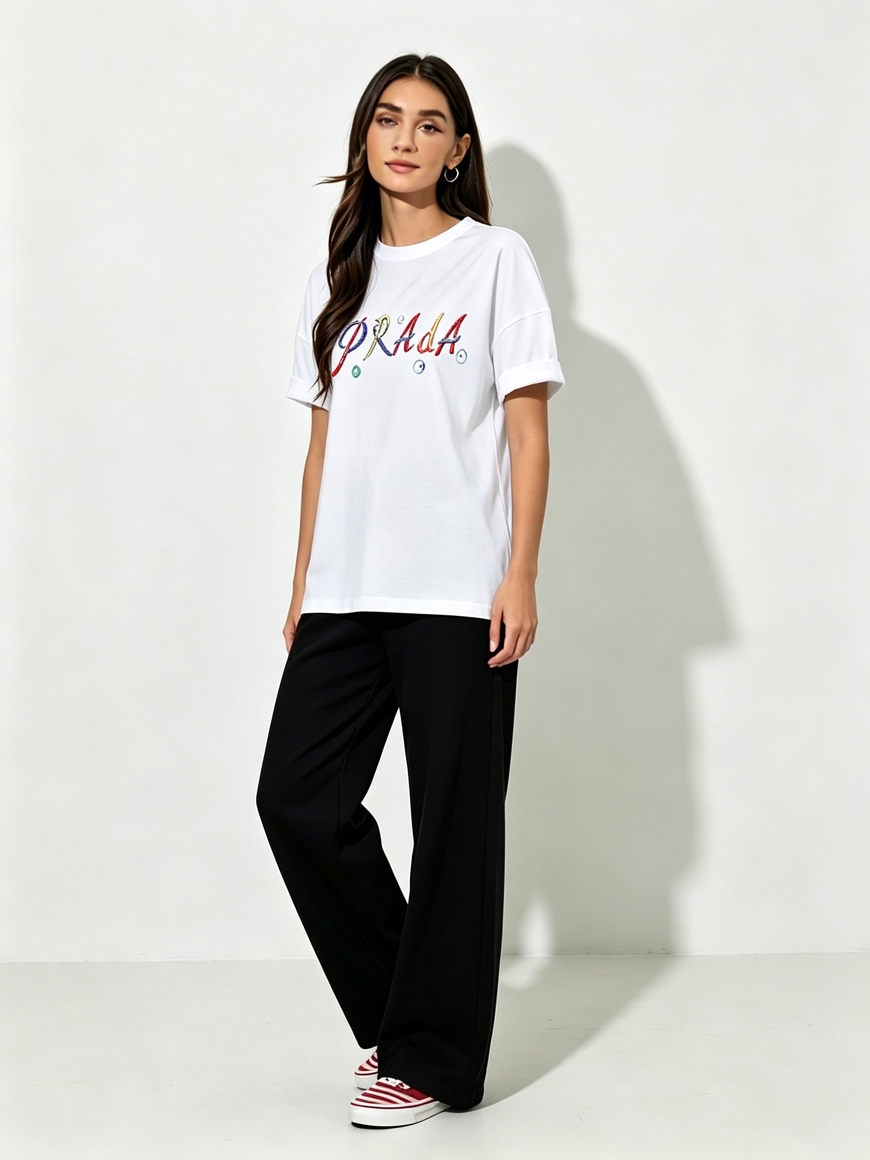 White Printed Round Neck Regular T-Shirt