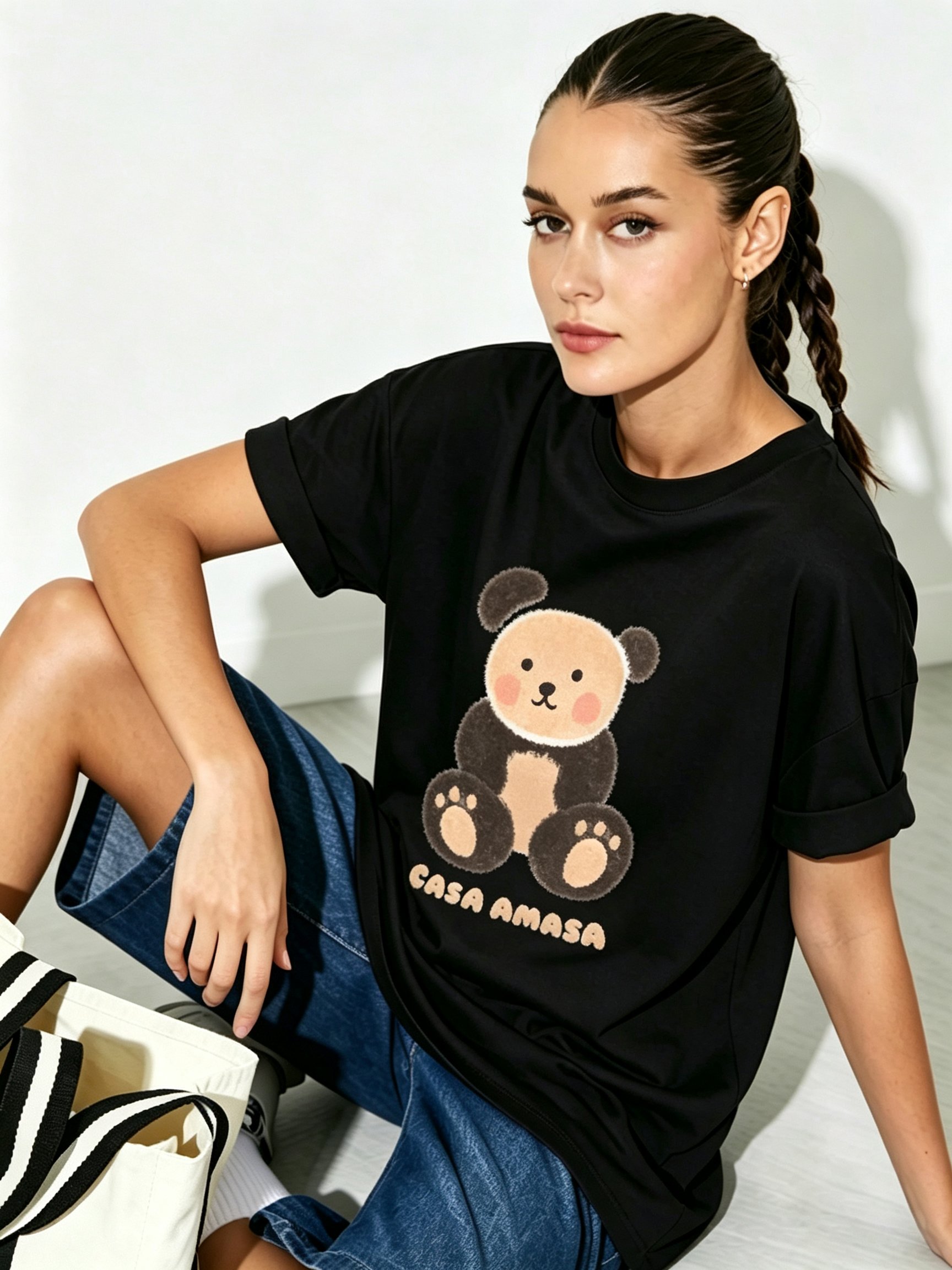 Black Printed Round Neck Regular T-Shirt