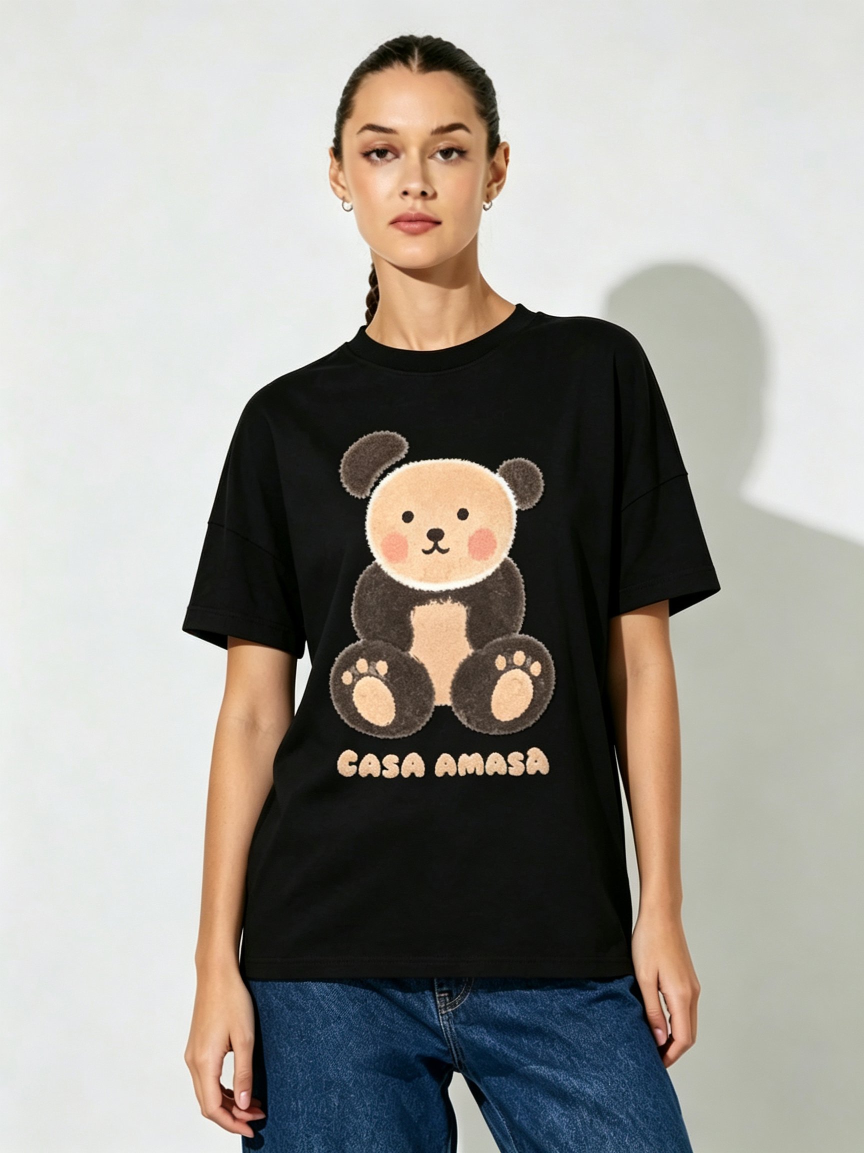 Black Printed Round Neck Regular T-Shirt